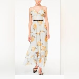 Disney Beauty And The Beast Yellow Floral Rose Maxi Dress Womens  M